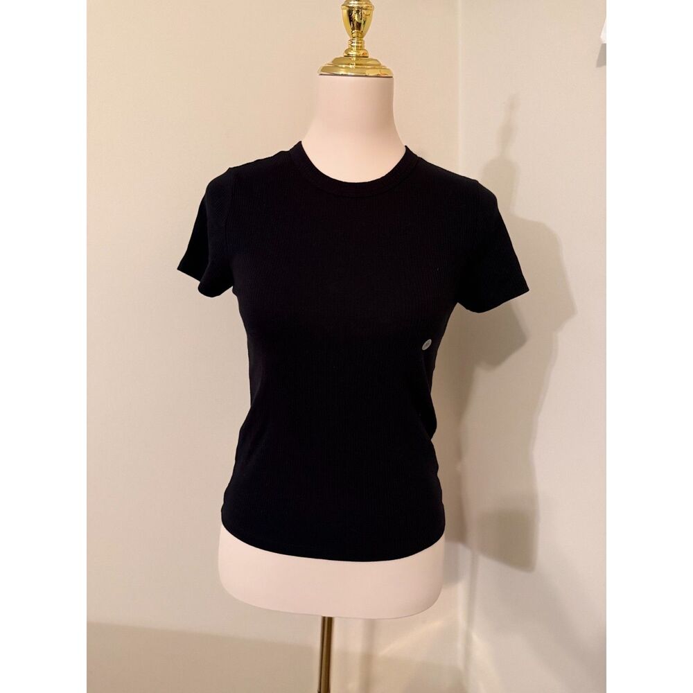 American Eagle AE Hey Baby Tee Women’s M Black Ribbed Fitted 90s NWT